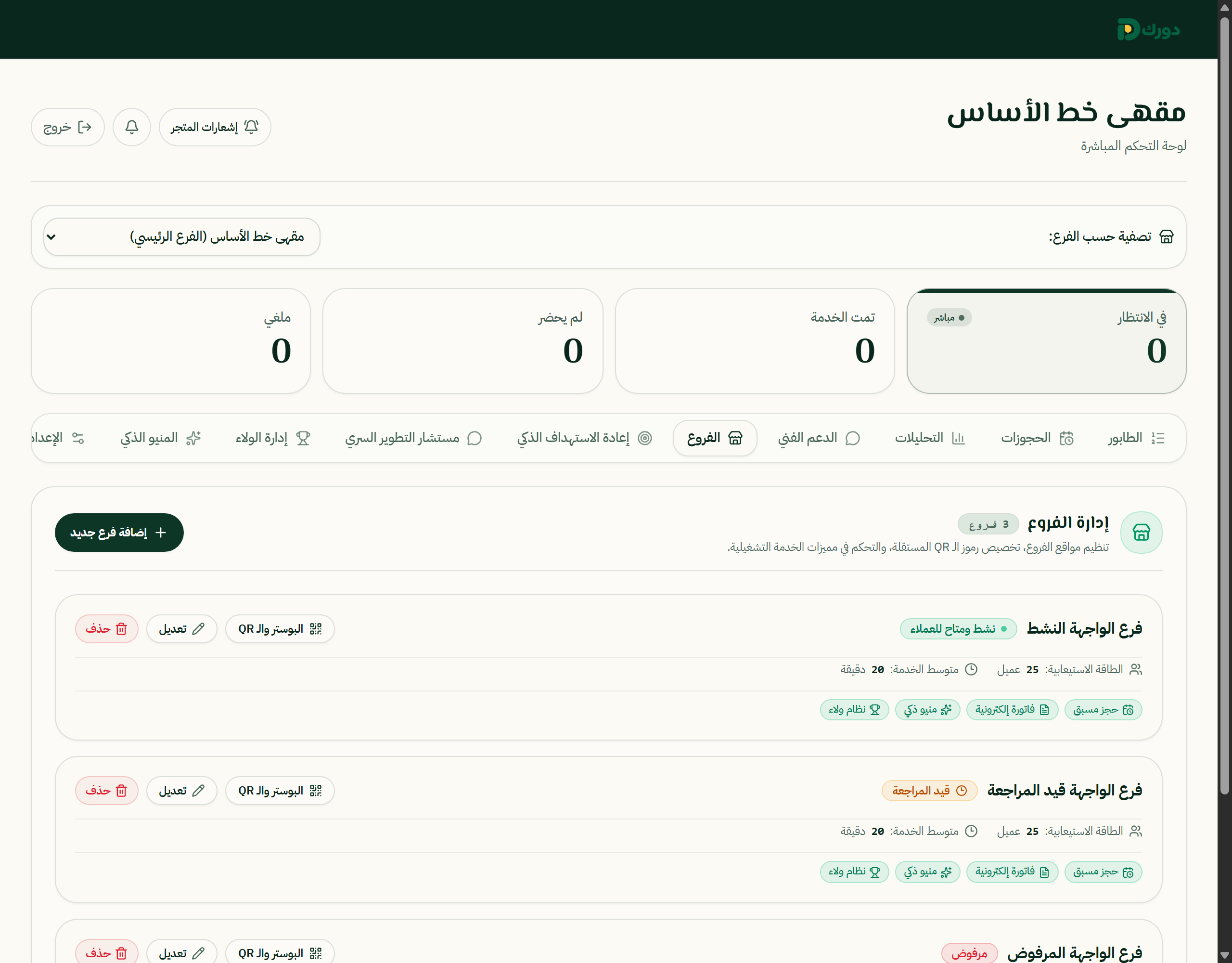 واجهة دورك لإدارة الفروع من لوحة تحكم واحدة